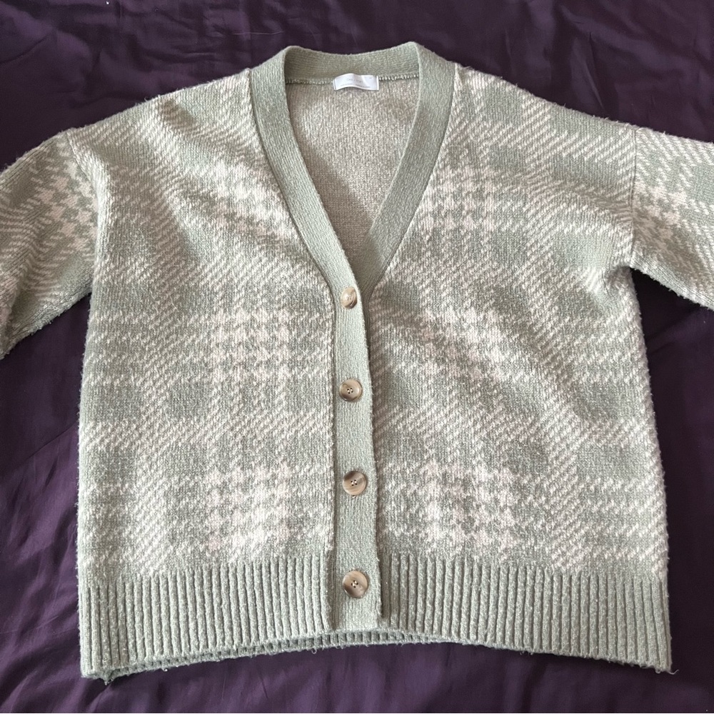 Oak + fort oversized green plaid cardigan